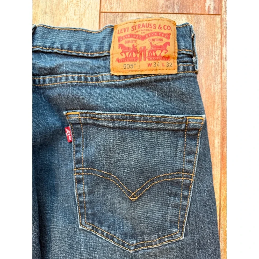 Levis 505 Regular Fit Straight Leg Jeans Medium Wash Blue 34x32 Mens Denim